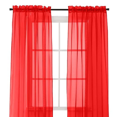 Elegant Comfort 2-Piece Sheer Panel with 2inch Rod Pocket - Window Curtains 60-inch Width X 84-inch Length - Red - 60"W x 84"L (Pack of 1) - Red - Image 1