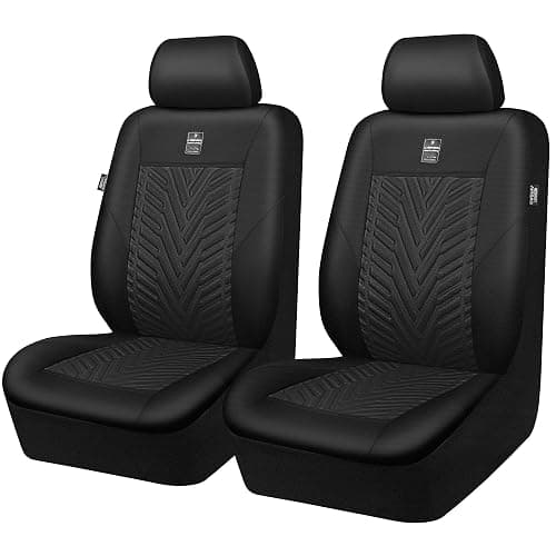 CAR PASS Deluxe Faux Leather Car Seat Covers 2 Front Seats Only, 3D Tyre Embossed Waterproof Front seat Covers, Airbag Compatible, Durable Universal Fit Seat Covers for SUV Truck Automotive (Black) - Image 1