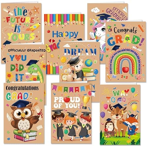 HOWAF 9pcs Kindergarten Graduation Cards Preschool Graduation Cards, 2026 Kindergarten Graduation Gift Card with Envelope Stickers for Kids Girls Boys 2026 Graduates, Congrats Grad Greeting Cards - Image 1