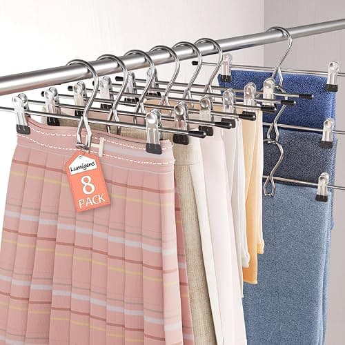 Pants Hangers Space Saving,Stackable Skirt Hangers with Clips, Hanging Closet Organizer and Storage,Clothes Hangers, College Dorm Essentials Apartment Essentials- 8 Pack - Image 1