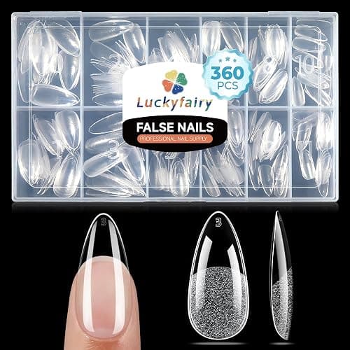 Luckyfairy Medium Almond Nail Tips, 360pcs Soft Gel Pre-Shaped Acrylic Fake Nails, Half Matte Full Cover Clear Gelly Press on Flase Nail Tips for Extension Nail Manicure Home DIY 12 Sizes Gelly Tips - Image 1
