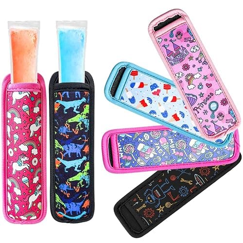 Amintiri Popsicle Holder for Kids, 6 Pieces Ice Pop Neoprene Anti Freezing Sleeves, Freeze Pops Neoprene Sleeves, Cute Ice Sleeves Holder, Reusable Washable Ice Popsicle Sleeves for Boys Girls - Multicolor-1 - Image 1