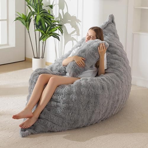 MAXYOYO Giant Bean Bag Chair with Pillow, 3 in 1 Convertible Bean Bag Chair for Adults with Removable Cover, Floor Cushion Stuffed Floor Lounger for Living Room Bedroom, Bubble Grey - Image 1