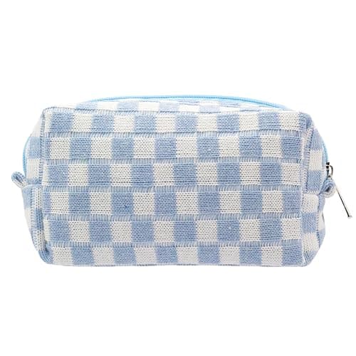 PAZIMIIK Checkered Makeup Bag for Purse Portable Zipper Make Up Pouch Small Cosmetic Case for Travel Accessories (Blue) - Image 1