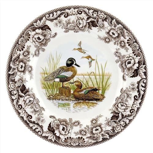 Spode Woodland Blue-Winged Teal Dinner Plate - 10.5 Inch Fine Earthenware - 1831 British Flowers Border, Dishwasher, Microwave, Freezer & Warm Oven Safe - Wildlife Thanksgiving Plate, Made in England - Image 1