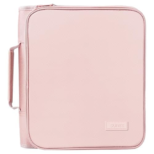 SUNEE Zippered Binder Bag with Handle, 2-Inch 3-Ring O-Ring, 500-Sheet Capacity, Includes Zip Pocket, 5-Tab Expanding File Folder, Multi-Pocket Organizer Binder for Middle School, Pink Lotus - Image 1