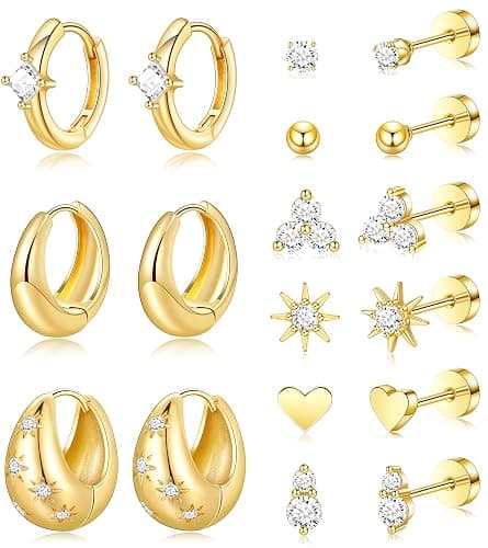 Flat Back Stud Earrings for Women Hypoallergenic Cartilage Earrings Helix Piercing Jewelry Surgical Stainless Steel Chunky Huggie Hoops - Image 1