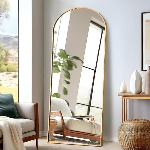NicBex Arched Full Length Mirror, 64"x24" Aluminum Alloy Frame Full Body Mirror with Stand, Gold - Free Standing, Leaning Against Wall or Wall-Mounted, for Bedroom Living Room Dressing Room - Image 1