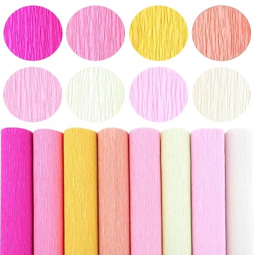 GLOREIEY 8Colors Crepe Paper Rolls,10" X 98" Crepe Paper Flower DIY Kits,20Pcs Green Floral Iron Wire, Double Sided Tape, for Birthday Parties Weddings Festival Decoration (Pink) - Image 1