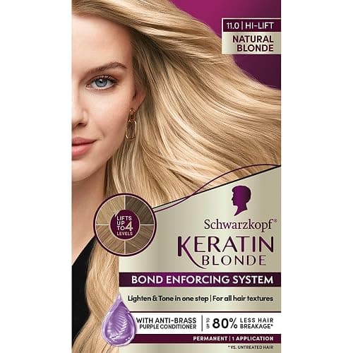 Schwarzkopf Keratin Blonde Hair Dye, 11.0 Natural Blonde, Professional Quality Hi-Lift Permanent Hair Color, Bond Enforcing System Helps Prevent Breakage* Pre-Color Serum & Purple Conditioner Included - Image 1