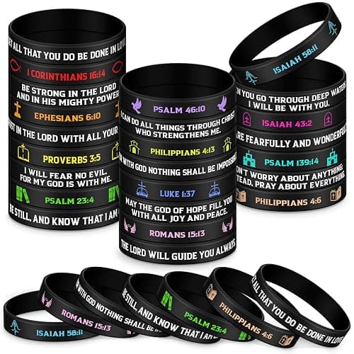 Ecation Bible Verses Bracelets Bulk Scripture Silicone Wristbands Inspirational Motivational Quote Rubber Wristbands Christian Bracelets for Easter Carnival Party Favors - Image 1