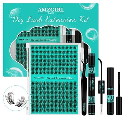 Lash Extension Kit,DIY Eyelash Clusters Kit 168Pcs with Lash Bond and Seal Glue Waterproof,Eyelashes Remover for Lash Cluster Extensions Kit for Beginner,Lashes Applicator Tool(Medusa,D-Mix8-16mm Kit) - Image 1