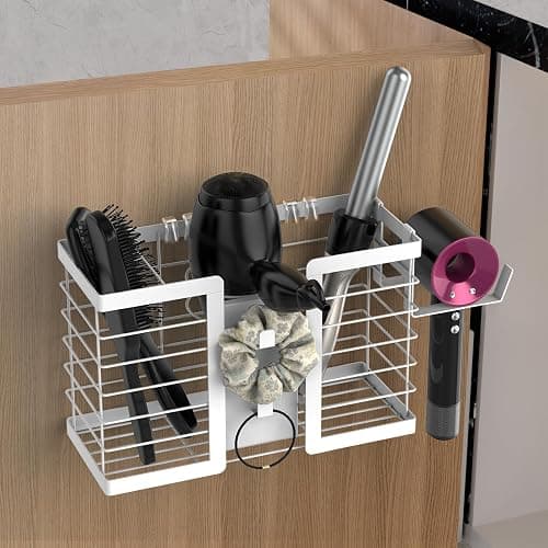 FUNKYLEE Bathroom Organizers and Storage, 3 in 1 Metal Wall Mount for Flat Iron, Curling Iron, Straightener, Hair Care & Styling Tools (White) - Image 1