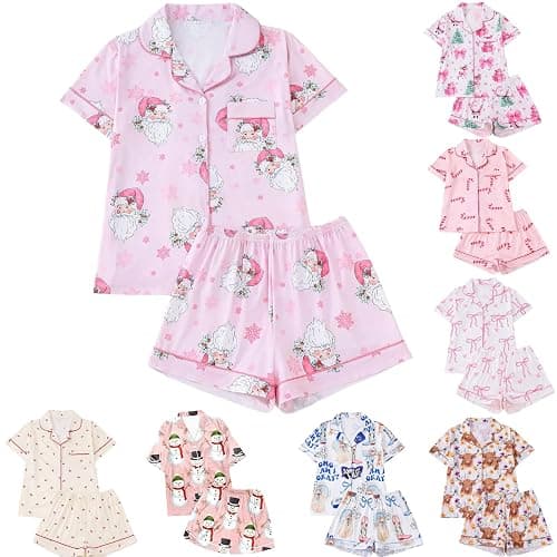 Sfascumop Christma Pajamas Womens Pajamas Sets Vacation Pjs Adults Short Sleeve Silk Satin 2 Piece Loungewear Sleepwear - Image 1