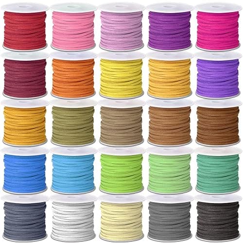 Cridoz Faux Suede Leather Cord, 25 Rolls Flat for Jewelry Making, Leather Strips & Laces for Dream Catcher Supplies DIY Crafts, Thread Velvet String for Necklace, Bracelet, Beading - Image 1