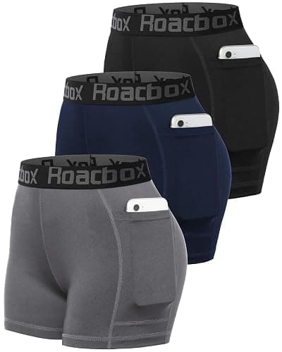 Roadbox 4" Women's Spandex Compression Shorts, 3 Pack Volleyball Shorts Athletic Biker Shorts for Workout Running Gym Yoga - Image 1