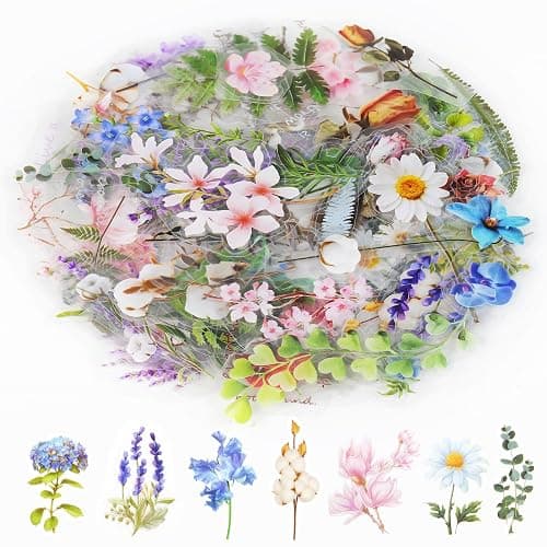160Pcs Natural Flower Stickers for Scrapbooking,Self-Adhesive Transparent Flower Stickers Scrapbook Supplies Journaling Supplies for Adult Card Making Letters DIY Water Bottle Cards Decoration (160) - Image 1