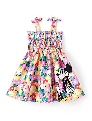 Disney Princess Frozen Elsa Minnie Stitch Toddler Girl Dress Bow Tie Straps Smocked Summer Outfit Birthday Party Clothes 2-9Y - Image 1