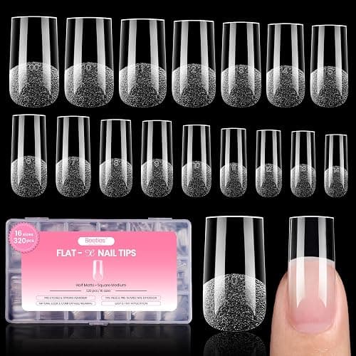 Beetles Gel Nail Tips Flat-X- Square Medium, 320pcs 16 Sizes(00-14) | Pre-Etched Half Matte Full Cover Soft Gel Tips, Press on False Nail Extension Acrylic Fake Nails, Easy DIY Salon Art - Image 1
