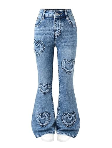 Peakpride Girls Jeans Flare High Elastic Waist Denim Pants Bell Bottom Stretch Cute Y2K Streetwear with Pockets 7-14Y - Image 1