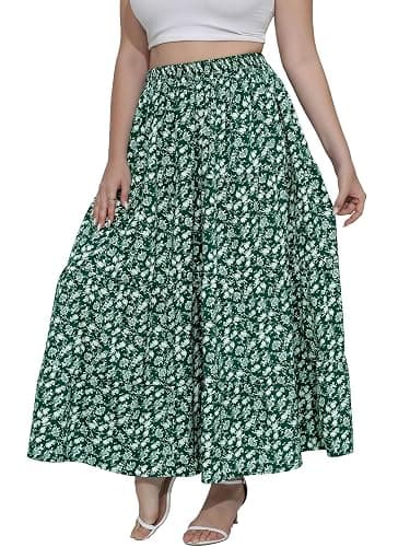 Younrui Women's Long Maxi Plus Size Skirt 2025 Trendy Flowy Elastic High Waist Casual Spring Swing A-line Floral Skirts - Image 1