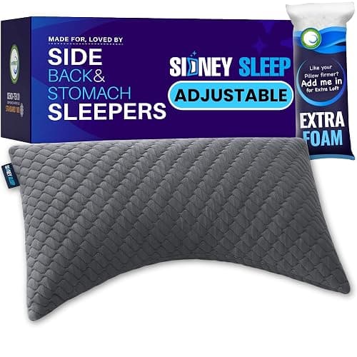Sidney Sleep Bed Pillow for Side and Back Sleepers - Queen Size - Adjustable Filling - Memory Foam Pillow for Neck and Shoulder Support - Customizable Loft - Additional Foam Bag Included (Grey) - Image 1