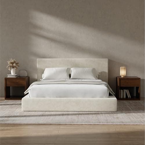 RECCI AirFrame Queen Bed Frame with Headboard, Cloud Upholstered Platform Bed Frame, 5 Inch Foam Cushioned, No Box Spring, Easy Assembly(Beige Chenille) - Image 1