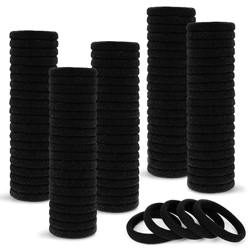 100 Pcs Black Hair Ties for Women - Soft Cotton Elastic Seamless Bands, 7mm Width - Ponytail Holders for Thick & Curly Hair - Image 1