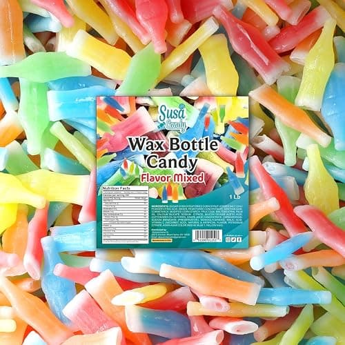 Nik-L-Nips Vintage Wax Bottle Candy Drinks, 1/2 Pound Bulk Candy Bag, Old School Candy, Assorted Flavored Syrup-Filled Wax Treats in Cherry, Orange, Lemon, Blue Raspberry, and Green Apple Flavors - Image 1