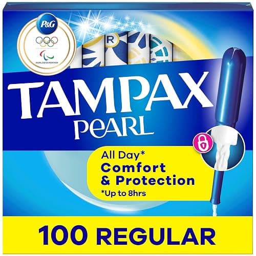 Tampax Pearl Tampons Regular Absorbency, with Leakguard Braid, Unscented, 50 Count x 2 Packs (100 Count Total) (Packaging May Vary) - Image 1