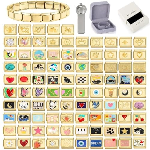 papasgix Custom Italian Charm Bracelet Charms Gold Set 10 Personalized Charm Brascelets 9mm Assorted Italian Charms Bracelet Links Handmade DIY Jewelry Butterfly Diamond - Image 1