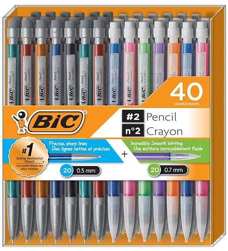 Bic Mechanical Pencil #2 EXTRA SMOOTH, 40 Pack Of Twenty 0.5mm, and Twenty 0.7 mm - Assorted Colored Barrels - Variety Pack of Bic Lead Pencils - Image 1