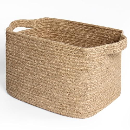 MEGASKET Wicker Basket for Storage, 15"x11"x9" Woven Basket with Handle, Rectangular Cute Storage Bin for Books, Shoes, Clothes, Towels, Decorative Gift Bin Empty, Stuffed Animal Organizer, Home Decor - Image 1