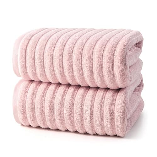 REDKISS 2Pack Large Bath Towels 31×63 inches, 100% Cotton, Super Soft and Absorbent, Quick-Dry Towels, Perfect for Bathroom,Plush Shower Towels-Pink - Image 1