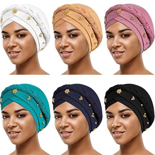 6 Pieces Turbans for Women Turban Head Wraps for African Black Women Headscarf Cap Beanie Wrap Braided - Image 1