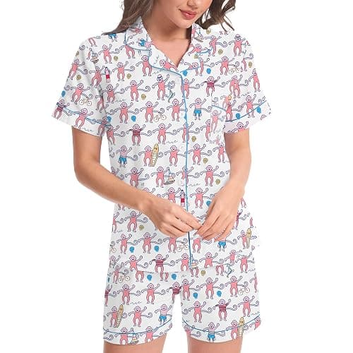Ammiko Womens Pajamas Set Y2k Loungewear Pajama Button Down Top and Shorts Monkey Beach Short Sleeve Sleepwear Preppy - Image 1