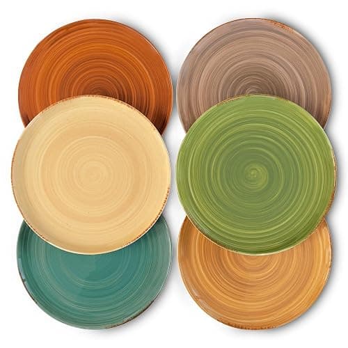 MORA Ceramic Helix Swirl Dinner Plates Set of 6, 10in Modern Spiral Porcelain Dish Dinnerware for Kitchen, Serving & Restaurants - Dishwasher, Microwave, Freezer, Oven Safe Dishware - Earth Colors - Image 1