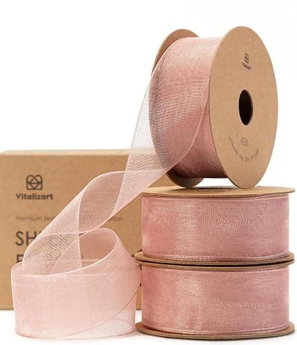 Vitalizart Rose Gold Organza Ribbon 1'' x 30YD (3 Rolls*10YD), Sheer Fabric for Crafting, Pink Gift Ribbon for Valentines, Gift Wrapping, Christmas Tree, Decoration, Bows, Wedding Invitations - Rose Gold - Image 1