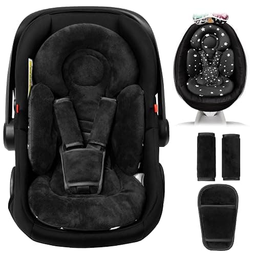 TinlyFinly Newborn Car Seat Insert, Head and Body Support, Reversible Infant Insert Compatible with Baby Carseat, Stroller, Mamaroo Swing, Rocker, Bouncer. Baby Car Seat Cushion - Black - Image 1