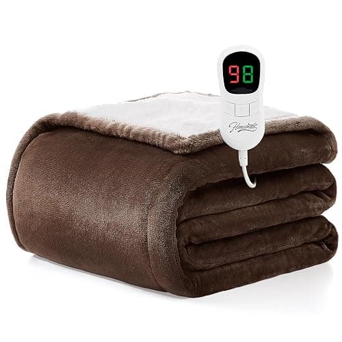 Homemate Heated Blanket Electric Throw - 50"x60" Heating Blanket Throw 1/2/4/6/8 Hours Auto-Off 10 Heat Level Over-Heat Protection Flannel Sherpa ETL Certification - Image 1