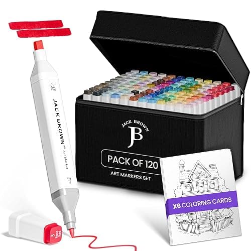 JACK BROWN 120 Colors Alcohol Markers Set with Fine & Chisel Dual Tip - Professional Art Markers for Adults & Kids, Perfect for Drawing, Sketching, Coloring & Animation - Includes Durable Marker Case - Image 1