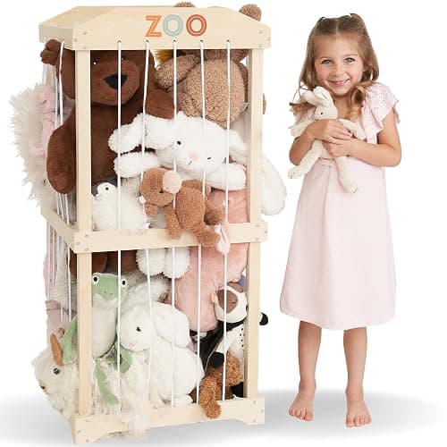 Wooden Stuffed Animal Storage for Kids – Large Toy Storage Organizer & Holder for Your Kids Playroom or Nursery – Easy to Assemble Stuffed Animal Zoo That Keeps Plush Friends Ready for Snuggles - Image 1
