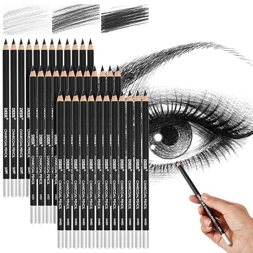 Geyoga 36 Pcs Professional Charcoal Pencils Bulk Classroom Set Soft, Medium and Hard for Drawing Charcoal Pencils for Sketching Shading Drawing Blending Portrait(Black,Assorted) - Image 1