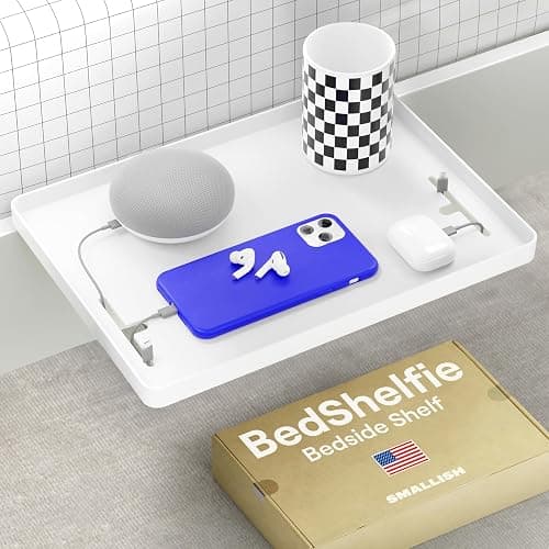 BedShelfie Bedside Shelf for Bunk Bed & Top Bunk, College Dorm Room Essentials, Clip On Nightstand, Bed Side Table Tray Organizer - Cable Catch, White - White - CableCatch (Hard Plastic 12.5 x 9.25 inches) - Image 1