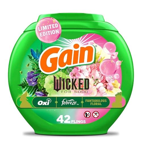 Gain Flings! "Wicked: For Good" Limited Edition Laundry Detergent Pacs, 42 Count, Fantabulous Floral Scent, 3 in 1 HE Detergent Pacs with Oxi Boost and Febreeze - Image 1