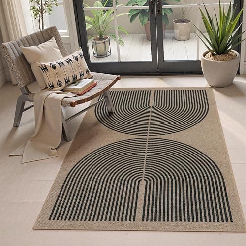 Lahome Modern Rainbow Easy Jute Rug, 3x5 Washable Rugs for Entryway Farmhouse Black Patio Carpet, Non Slip Indoor Door Mat Contemporary Outdoor Porch Carpet for Laundry Guestroom Room Decor - Image 1