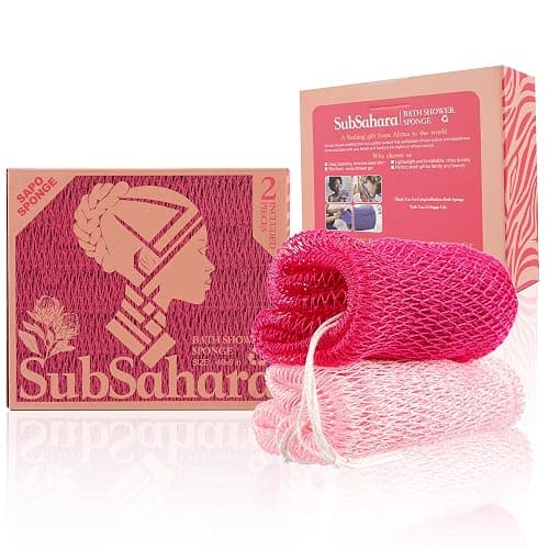 SubSahara Authentic African Net Sponge - 2 Pieces Exfoliating Scrubber for All Skin Types, Bath Sponge for Face & Body, Travel Portable, Durable, Gentle Exfoliation (Dark Pink & Light Pink) - Image 1