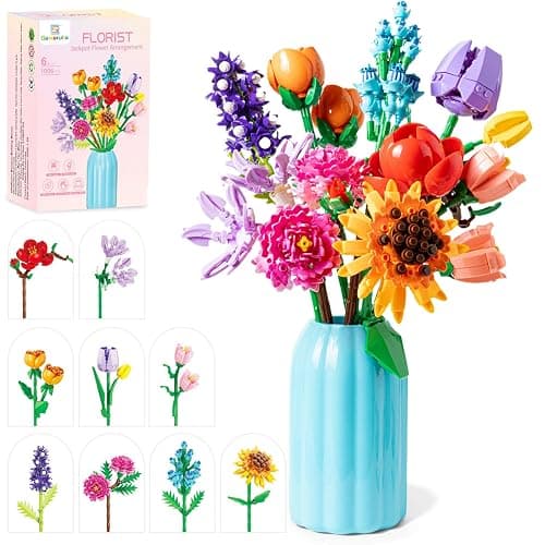 Sawaruita Flowers Bouquet Botanical Building Block Sets for Adult-9 Kind of Wildflowers Botanical Collection with Vase- Plants Toys for Kids Home Decor for Mothers Day,Valentines,Birthday Gifts - Image 1