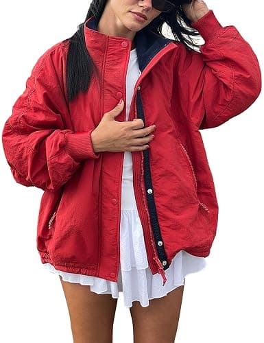 TIQOJE Womens Windproof Outdoor Jacket Fleece Lined Zip Up Lightweight Coat with pockets Fall Travel Casual Wear - Image 1
