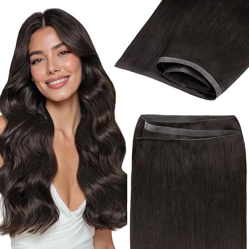 GOO GOO Butterfly Weft Hair Extensions Human Hair, Invisible Genius Weft Hair Extensions, 2 Dark Brown 18 Inch 100g, OVO Hole Micro Hand-Tied Look Straight Silky Soft Remy Hair - Image 1